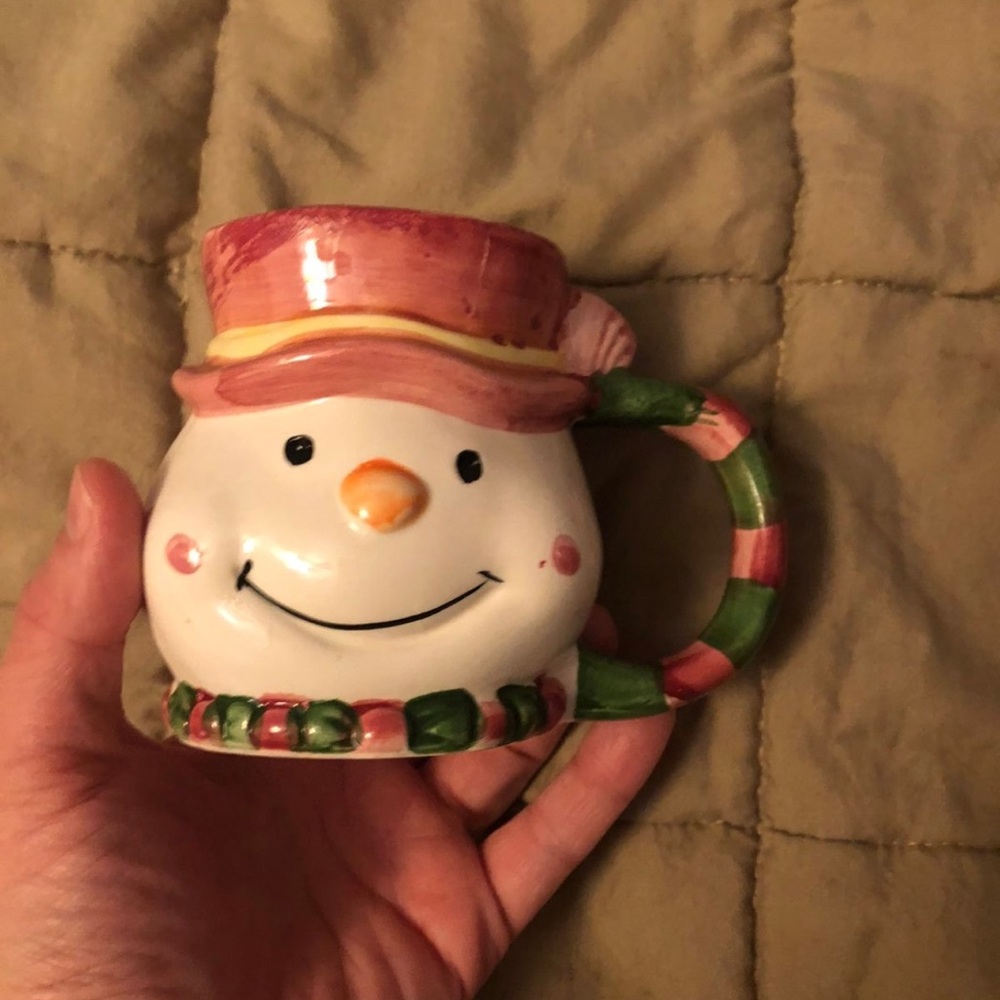 Vintage Snowman Mug with Red and Green Accents